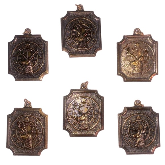 LOT OF 6 B.P.O.E. ELKS LODGE PENDANTS BRONZE TONE